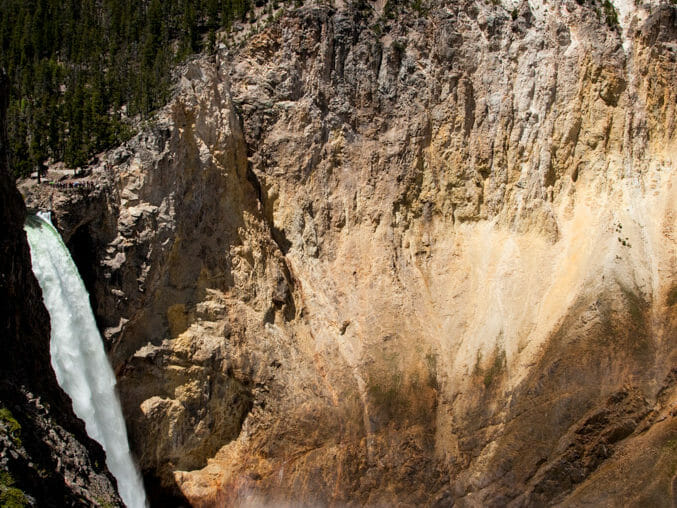 The lower falls of Yellowstone National Park with a rainbow