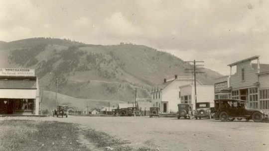 Downtown Jackson Hole As It Was In 1920 With Crabtree Hotel and Mercill Merchandise Visible
