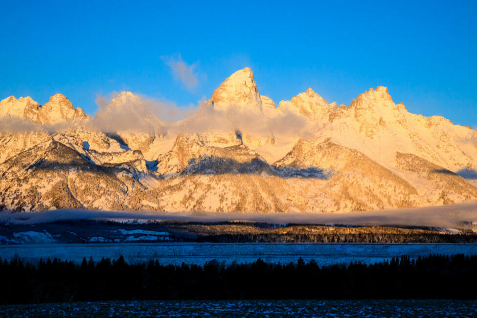 Grand Tetons in winter Jackson Hole Wyoming